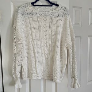 White knit sweater with “lace” knit sleeves